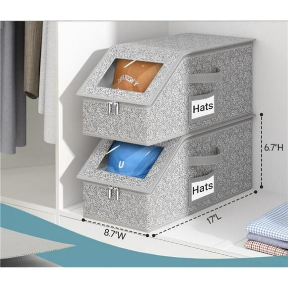 Hat storage box baseball cap organizer stackable closet container holds 20 caps - Picture 2 of 7